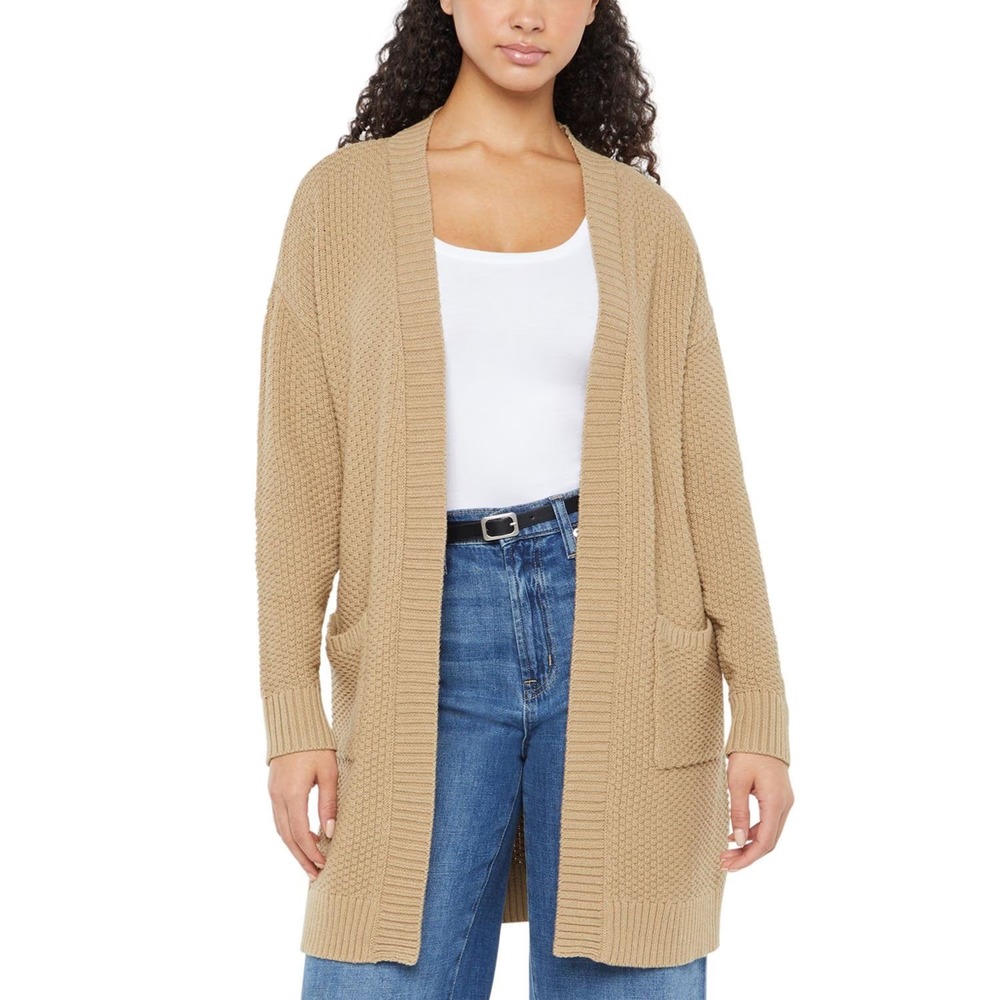Gap Tan 100% Cotton Open Front Long Cardigan Sweater Size L